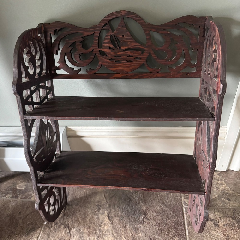 RARE VTG Tramp Handmade Art Nautical Wood Shelf Wall Hanging Sailboat Fretwork